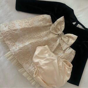 Rare Editions Black and Cream Baby Dress with Bow